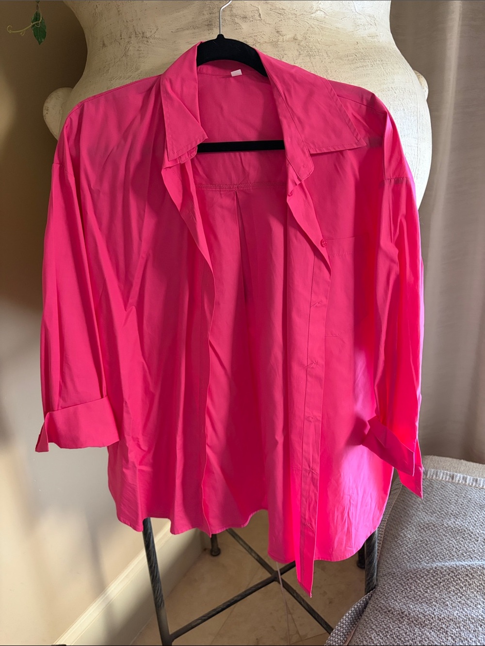 Women's Bright Pink Button-Down Shirt - Classic Collared Top
